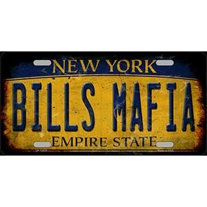 NFL Bills Mafia License Plate Tag Metal Buffalo Yellow Sign Retro NY Logo New